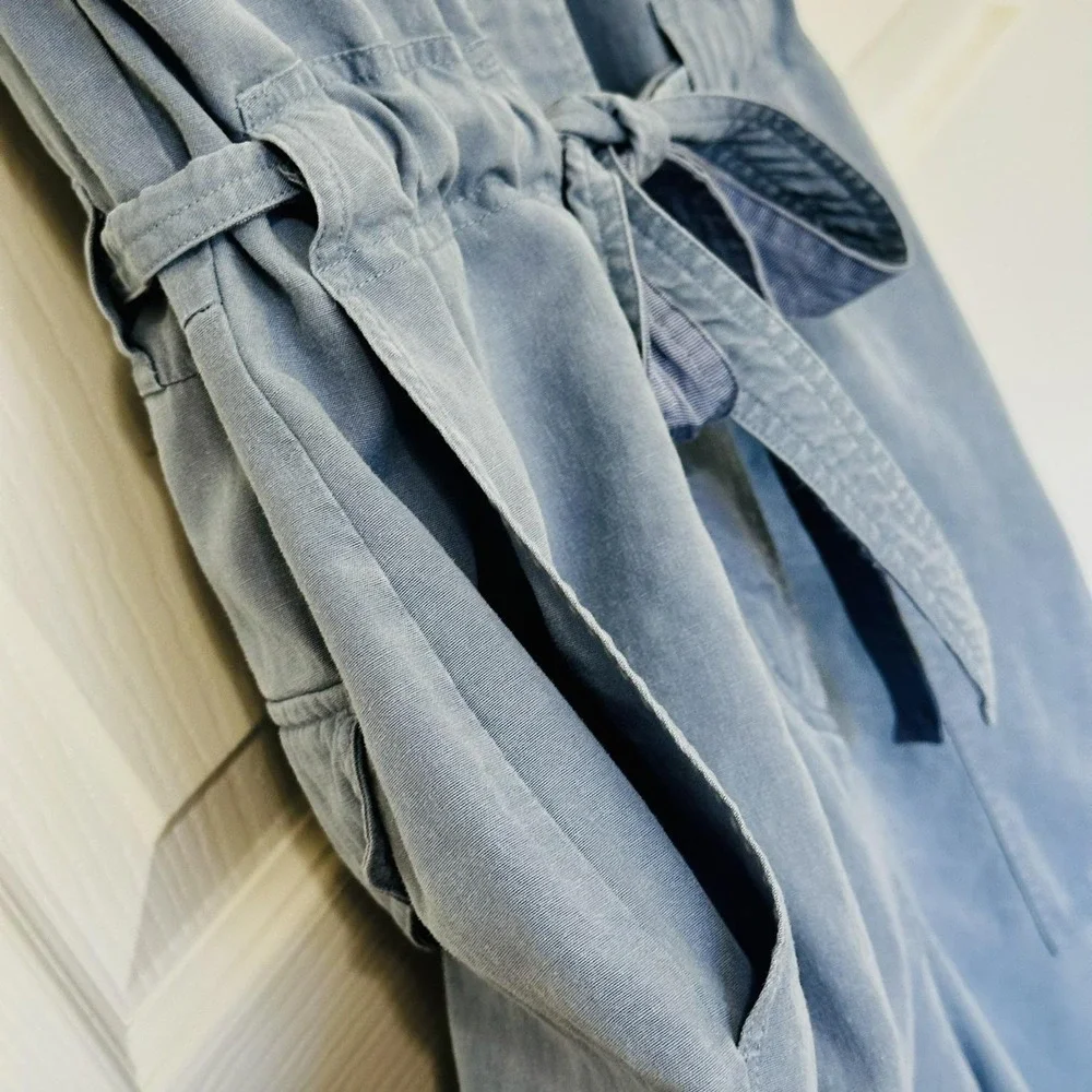 Rag & Bone Womens M Blue Lyocell Linen Utility Jumpsuit Wide Leg Belted Collared
